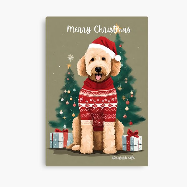 Doodle, goldendoodle, labradoodle, dog sleigh, newest sledding, christmas, holidays, winter, christmas art, CANVAS