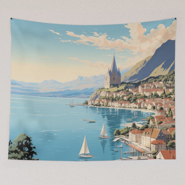 Item preview, A Pop Art Travel Print of Vevey - Switzerland  designed and sold by StudioRedKoala.