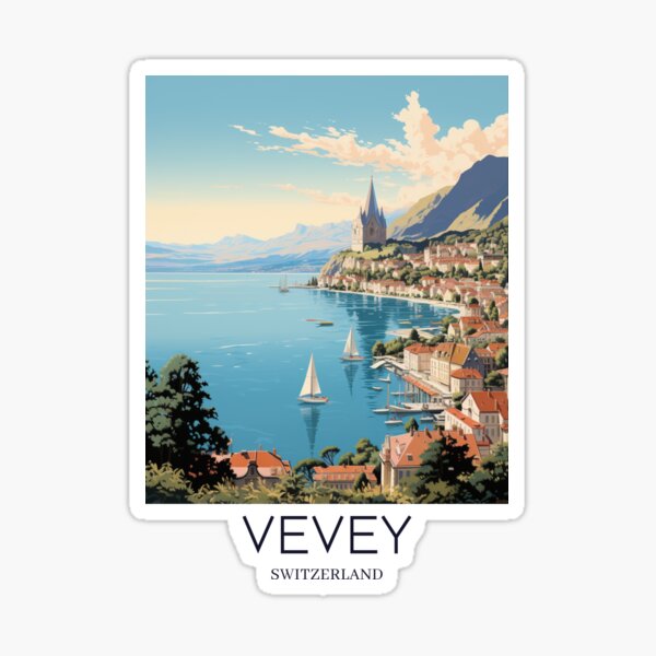 Item preview, A Pop Art Travel Print of Vevey - Switzerland  designed and sold by StudioRedKoala.