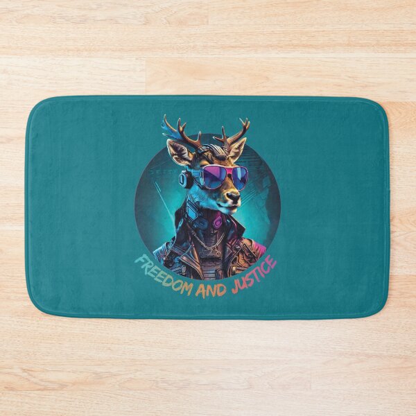 Item preview, Deer in sunglasses on a blue neon background designed and sold by HarridanCreates.