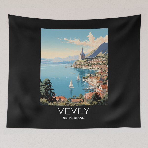 Item preview, A Pop Art Travel Print of Vevey - Switzerland  designed and sold by StudioRedKoala.
