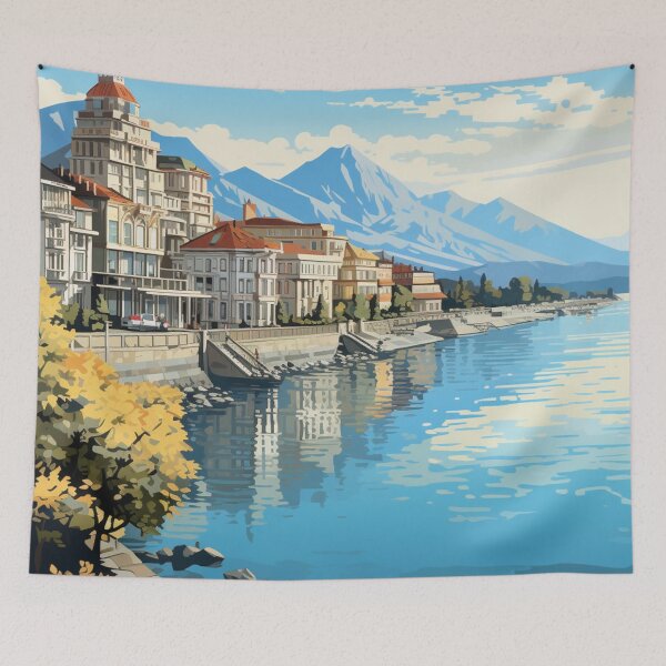 Item preview, A Pop Art Travel Print of Vevey - Switzerland  designed and sold by StudioRedKoala.