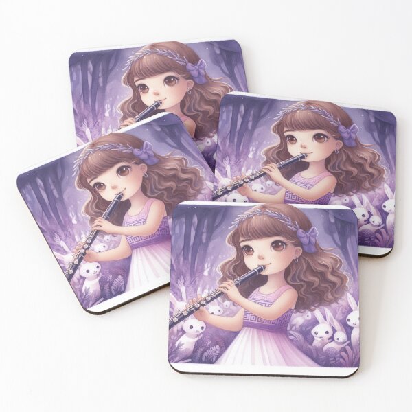 Item preview, Girl Playing Oboe in a Purple Forest with Bunnies Grecian Theme Music Student Gift designed and sold by ElegantTeaTime.