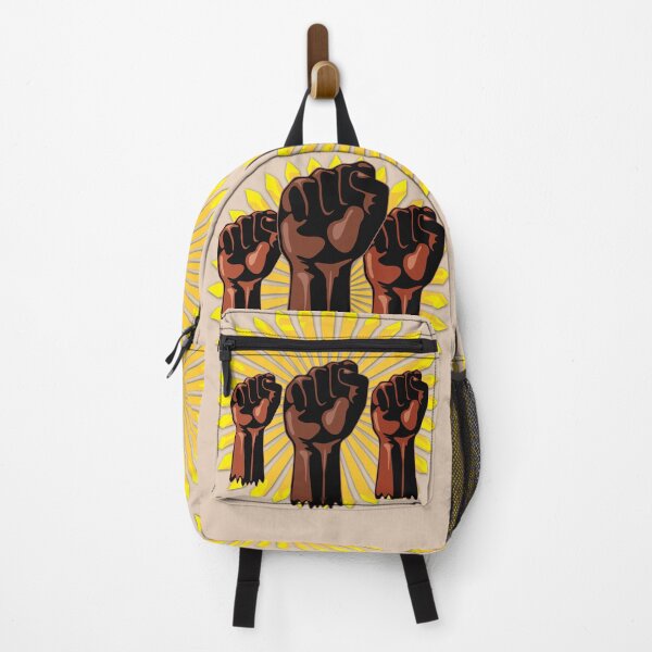 Item preview, Black Power Raised Fists Symbols Slogan on Abstract yellow sun designed and sold by BluedarkArt.