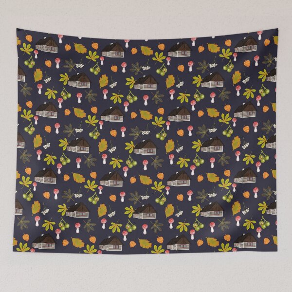 Item preview, Czech cottage life, night, nature pattern designed and sold by Naty Design Prague.