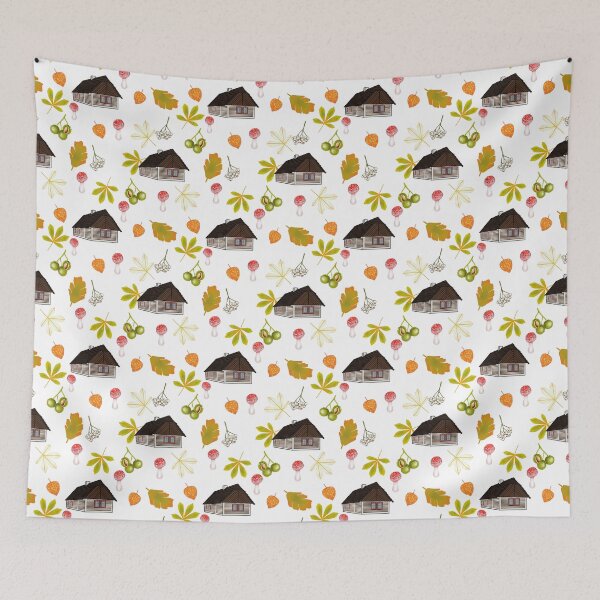 Item preview, Czech cottage life, white, nature pattern designed and sold by Naty Design Prague.