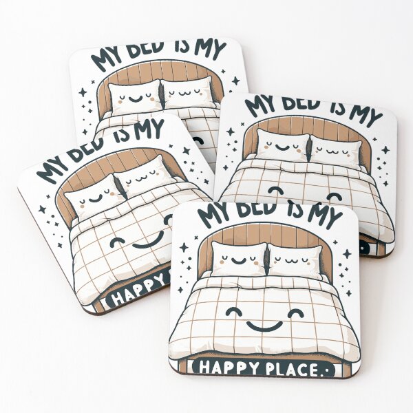 Item preview, "My bed is my happy place" - Cozy bed with smiling pillow designed and sold by LongIslandDesgn.