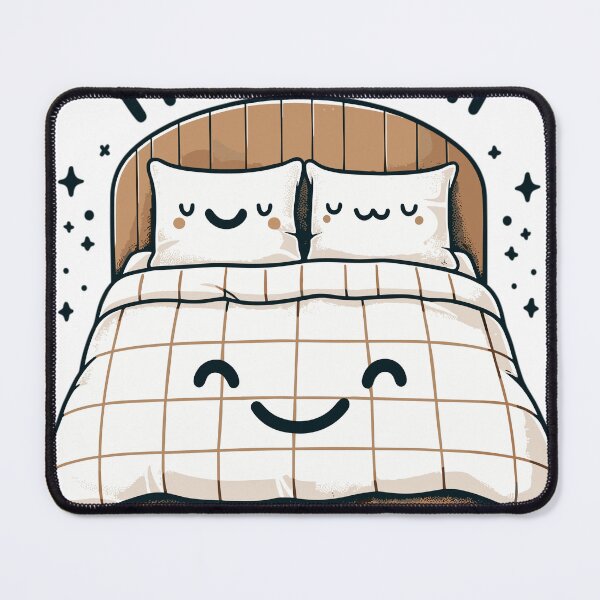 Item preview, "My bed is my happy place" - Cozy bed with smiling pillow designed and sold by LongIslandDesgn.