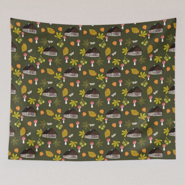 Item preview, Czech cottage life, green, nature pattern designed and sold by Naty Design Prague.