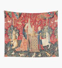 UNICORN AND LADY PLAYING ORGAN WITH ANIMALS , Hearing Wall Tapestry