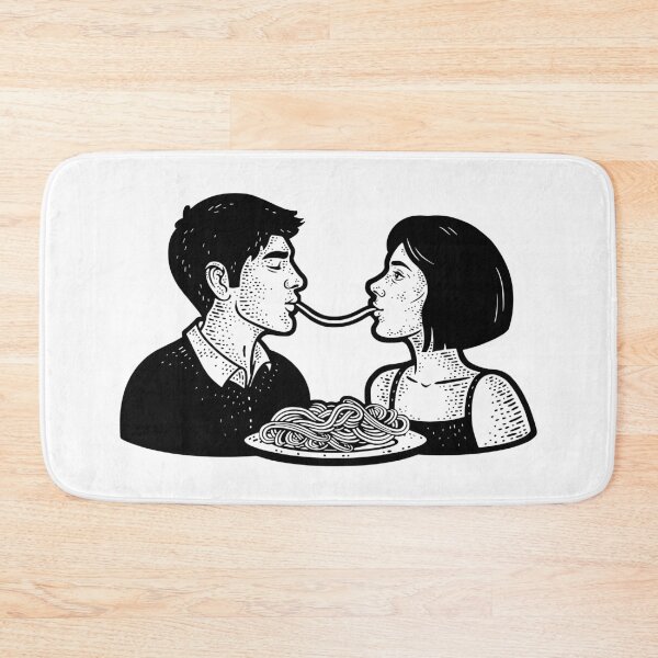 Item preview, Girl eating spaghetti. Couple in love eating pasta designed and sold by DragonflyLP.
