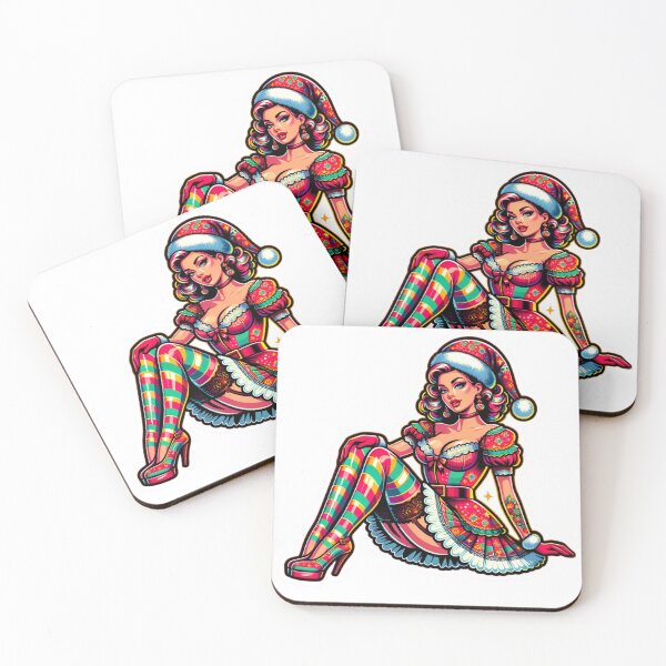 Item preview, A pin-up style sticker featuring a pretty young lady in a pretty Snowflake, Santa Claus beautyful lady outfit, showcasing a playful and seductive pose, with the outfit reimagined in  designed and sold by Obibobishop.