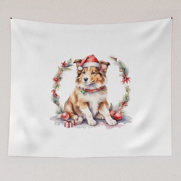 Item preview, cute collie dogs watercolor at Christmas day designed and sold by cartoon4289.