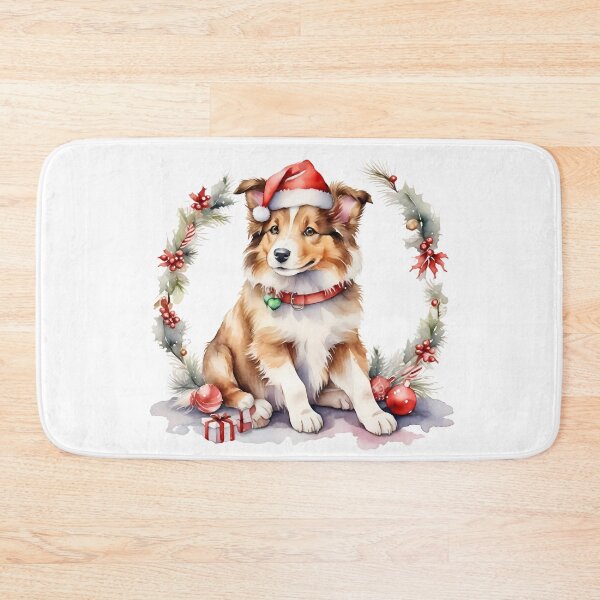 Item preview, cute collie dogs watercolor at Christmas day designed and sold by cartoon4289.