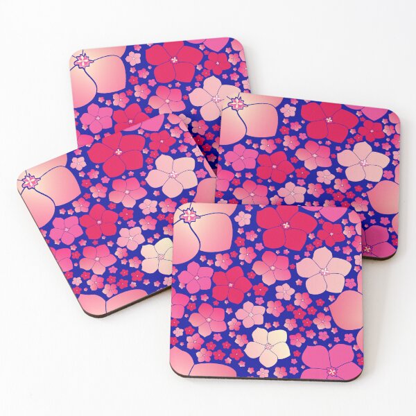 Item preview, Tossed Five-Petal Pink Flowers on Deep Blue Half-Drop Repeat 5748 designed and sold by Art in My Loft.