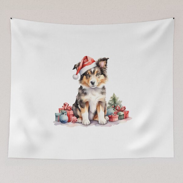 Item preview, cute collie dogs watercolor at Christmas day designed and sold by cartoon4289.