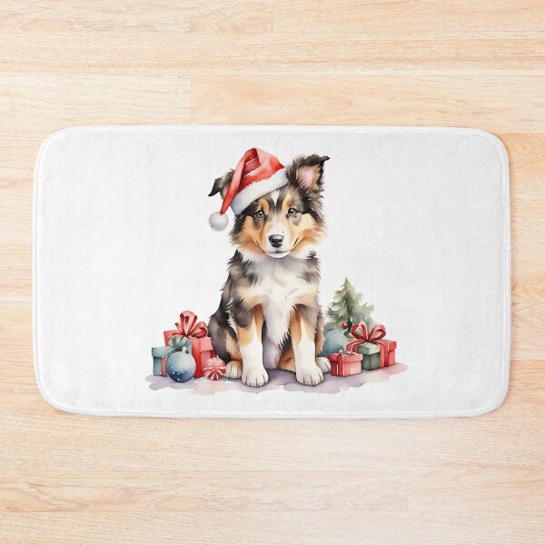 Item preview, cute collie dogs watercolor at Christmas day designed and sold by cartoon4289.