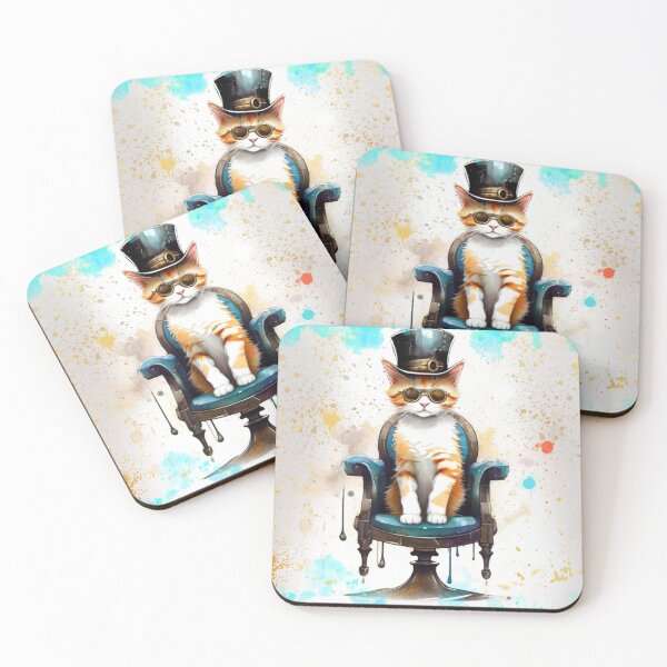 Item preview, Steampunk Cat Sitting on a Chair With Splash Paint Background designed and sold by Wolfheartart.