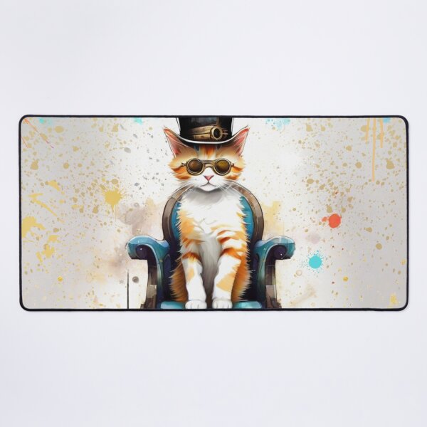 Item preview, Steampunk Cat Sitting on a Chair With Splash Paint Background designed and sold by Wolfheartart.