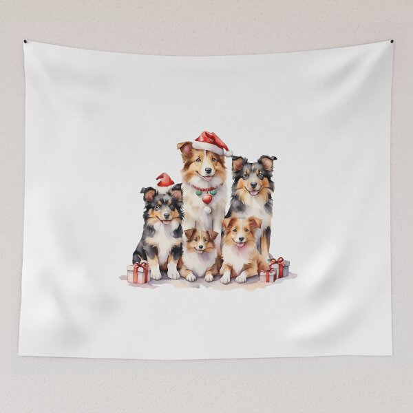 Item preview, cute family collie dogs watercolor on Christmas day designed and sold by cartoon4289.