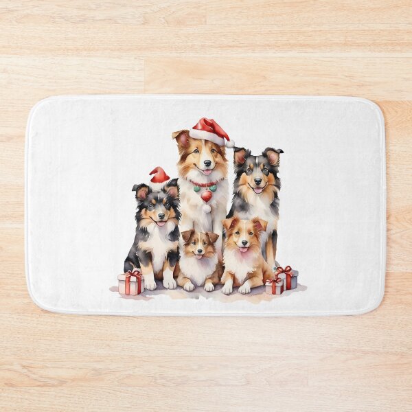 Item preview, cute family collie dogs watercolor on Christmas day designed and sold by cartoon4289.
