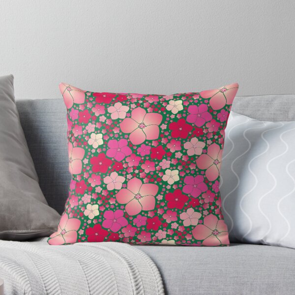 Item preview, Tossed Five-Petal Pink Flowers on Dark Green Half-Drop Repeat 5748 designed and sold by Art in My Loft.