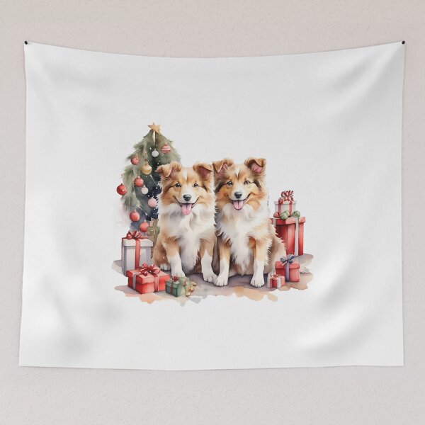 Item preview, cute family collie dogs watercolor on Christmas day designed and sold by cartoon4289.