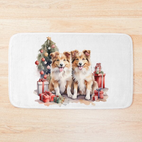 Item preview, cute family collie dogs watercolor on Christmas day designed and sold by cartoon4289.