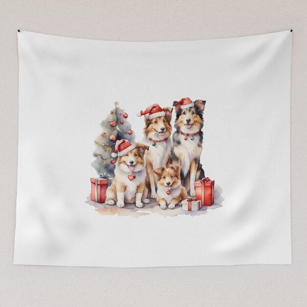 Item preview, cute family collie dogs watercolor on Christmas day designed and sold by cartoon4289.