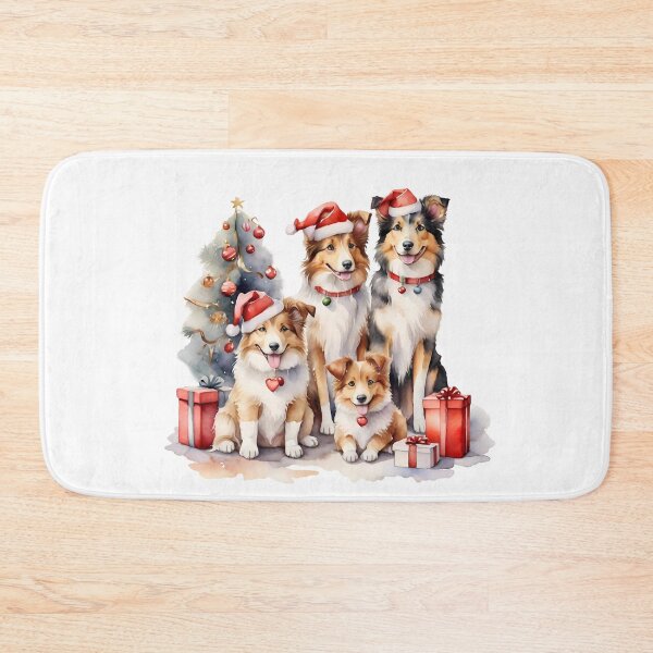Item preview, cute family collie dogs watercolor on Christmas day designed and sold by cartoon4289.