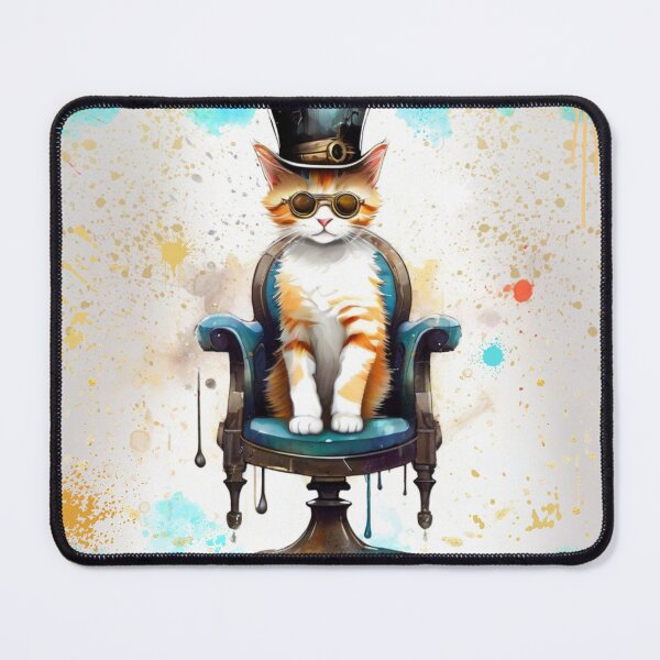Item preview, Steampunk Cat Sitting on a Chair With Splash Paint Background designed and sold by Wolfheartart.