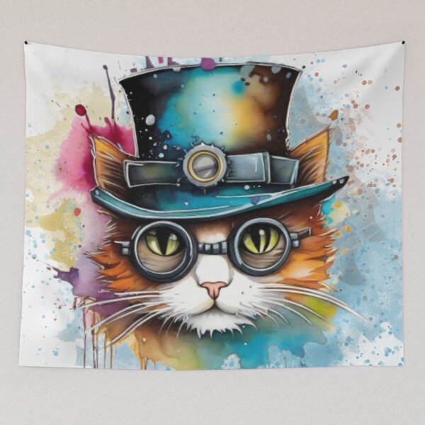 Item preview, Steampunk Cat with a Splash Paint Background designed and sold by Wolfheartart.