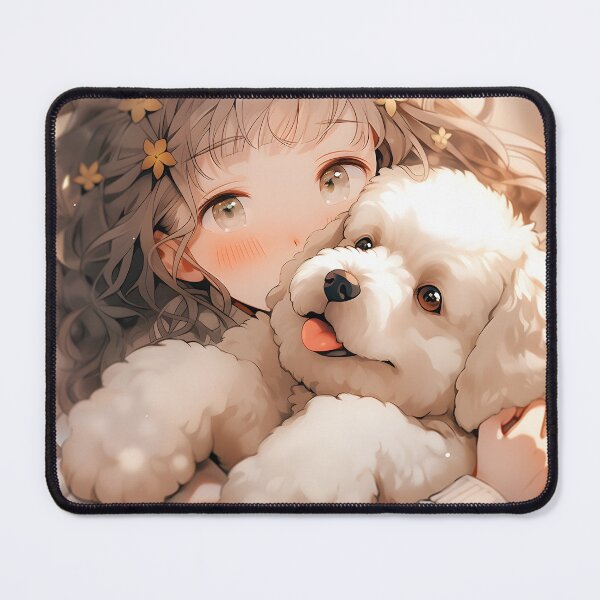Item preview, Anime small girl with large dog in room art designed and sold by TheArtistOf2022.