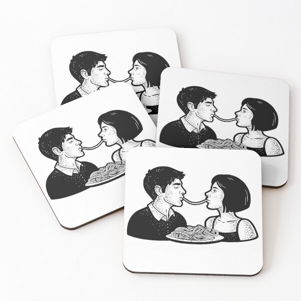 Item preview, Girl eating spaghetti. Couple in love eating pasta designed and sold by DragonflyLP.