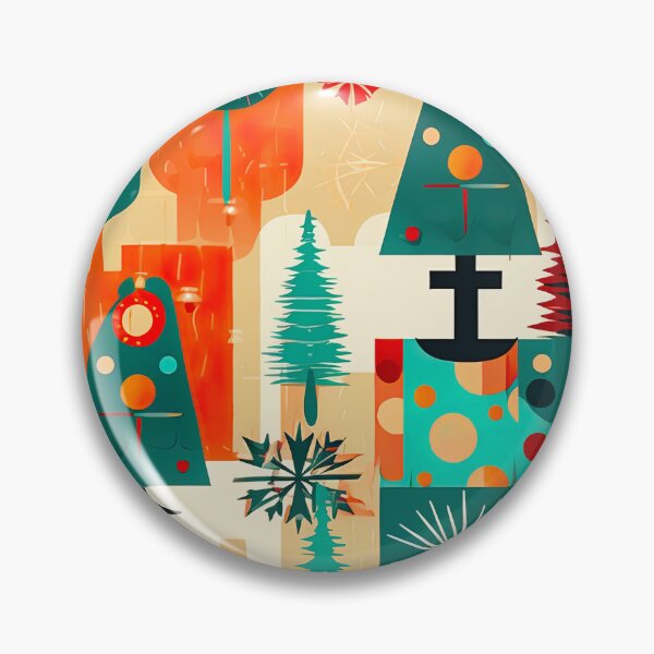 Artikelvorschau, Mid-Century Retro Groovy Trees Kränze Geschenke Weihnachtsmuster entworfen und verkauft von ArtMeetsPizza.
