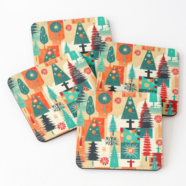 Item preview, Mid Century Retro Groovy Trees Wreaths Gifts Christmas Pattern designed and sold by ArtMeetsPizza.