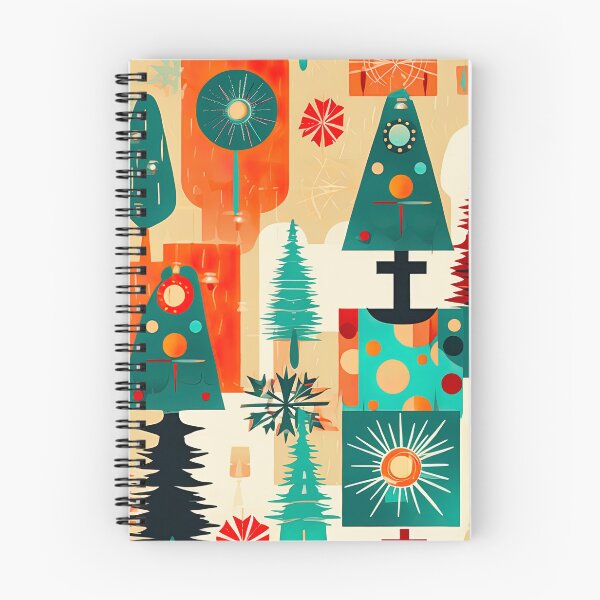 Artikelvorschau, Mid-Century Retro Groovy Trees Kränze Geschenke Weihnachtsmuster entworfen und verkauft von ArtMeetsPizza.