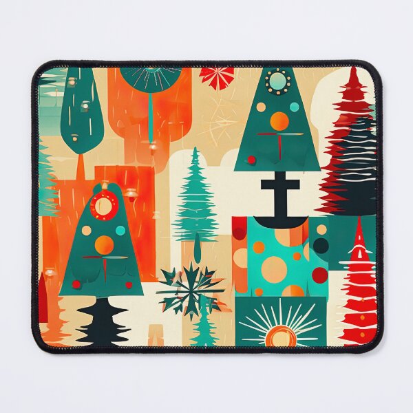 Item preview, Mid Century Retro Groovy Trees Wreaths Gifts Christmas Pattern designed and sold by ArtMeetsPizza.