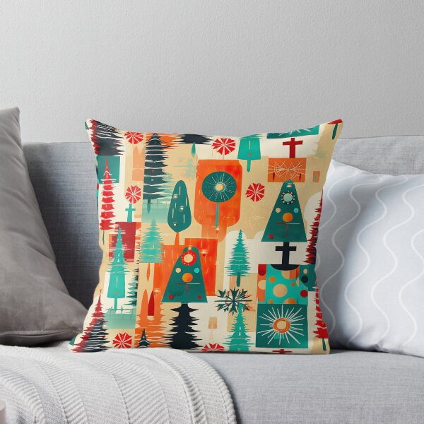 Item preview, Mid Century Retro Groovy Trees Wreaths Gifts Christmas Pattern designed and sold by ArtMeetsPizza.