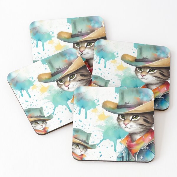 Item preview, Cowboy Cat & Cowboy Kitten With Splash Paint Background designed and sold by Wolfheartart.