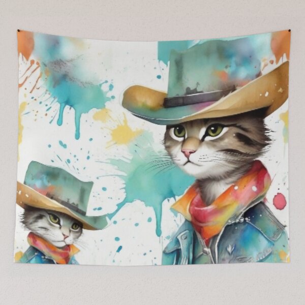 Item preview, Cowboy Cat & Cowboy Kitten With Splash Paint Background designed and sold by Wolfheartart.