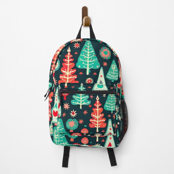 Item preview, Mid Century Retro Blue Red Trees Christmas Pattern designed and sold by ArtMeetsPizza.