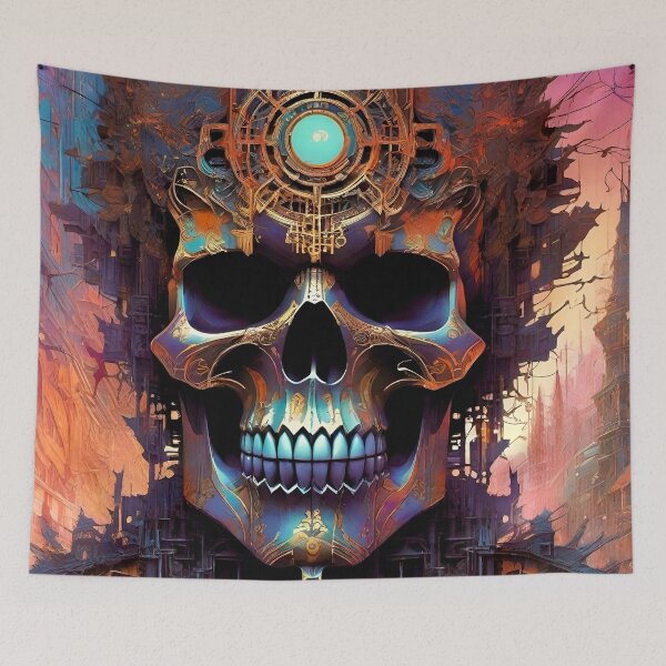 Item preview, Surreal Rusting Bio Punk Skull - Sci Fi Art designed and sold by Delerat7.