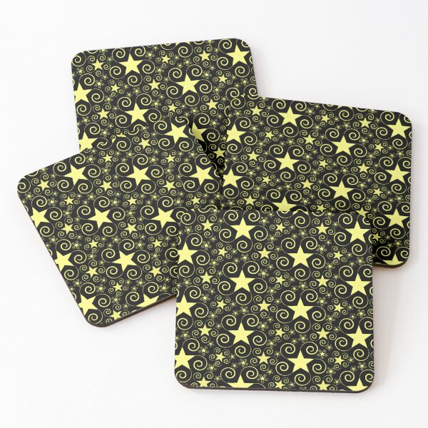Item preview, Stars with Swirls Gold on Black Half-drop Repeat 5748 designed and sold by Art in My Loft.
