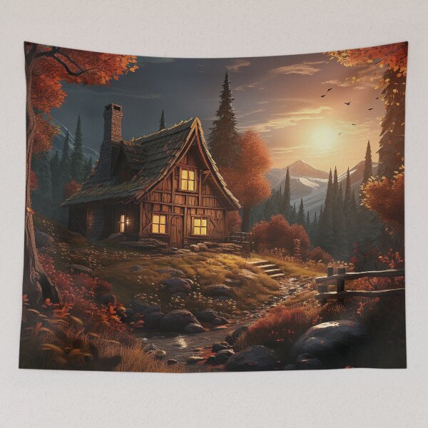 Item preview, Fall Cabin at Sundown designed and sold by dabblerscorner.