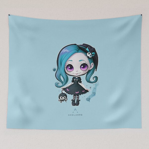 Item preview, Cute little gothic witch, blue and turquoise, Akelarre designed and sold by AkelarreDesigns.