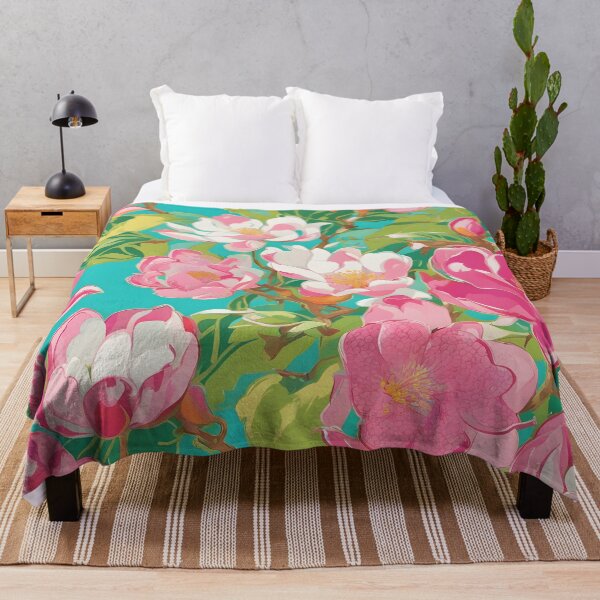 Item preview, Preppy magnolia flowers on turquoise designed and sold by SophieClimaArt.