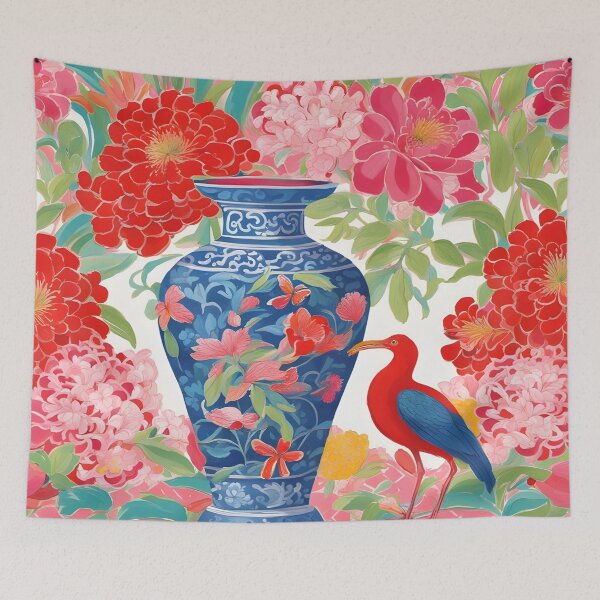 Item preview, Chinoiserie Ibis and ginger jar designed and sold by SophieClimaArt.
