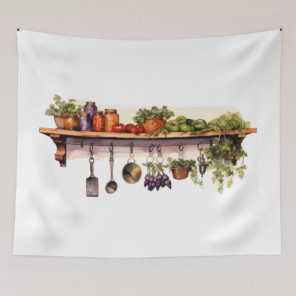 Item preview, Colorful Kitchen shelf with herbs, vegetables, utensils and mason jars  designed and sold by KERaney.