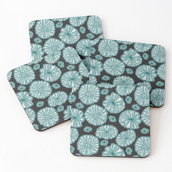 Item preview, Abstract blue mushrooms on black designed and sold by Anne-Leue.